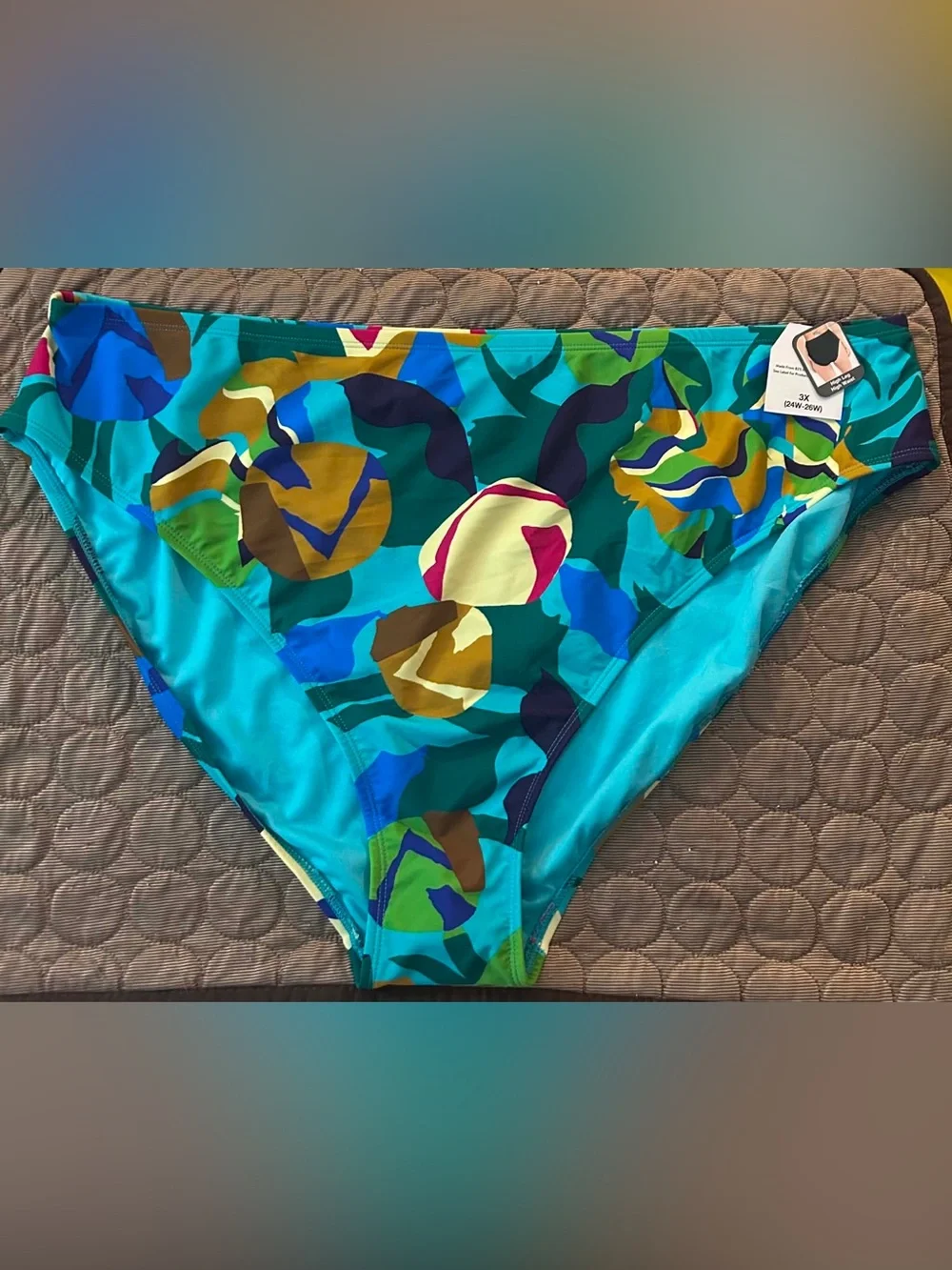Time and Tru Turquoise Multicolor Print Bikini Bottoms